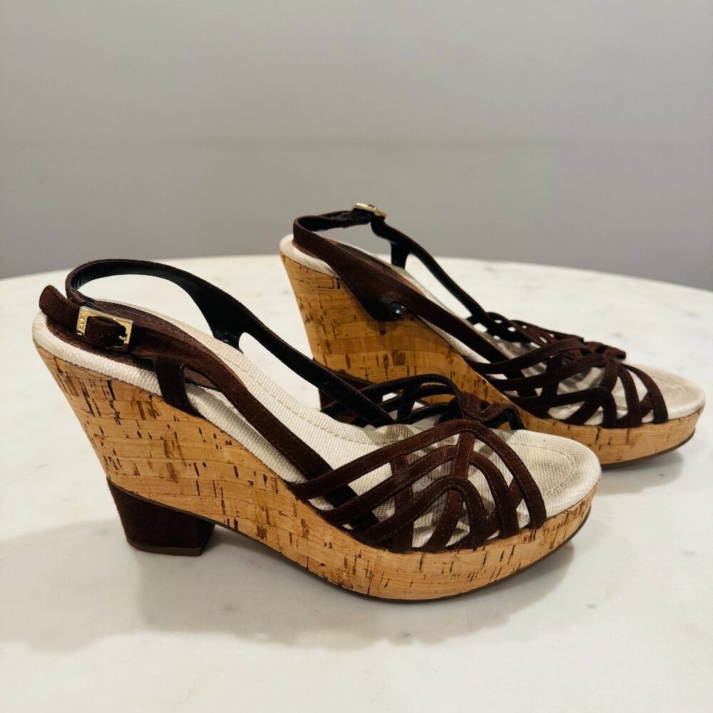 Fendi Vintage Slingback Sandals, Fendi Cork Wedge Platform Sandals, Vintage Brow